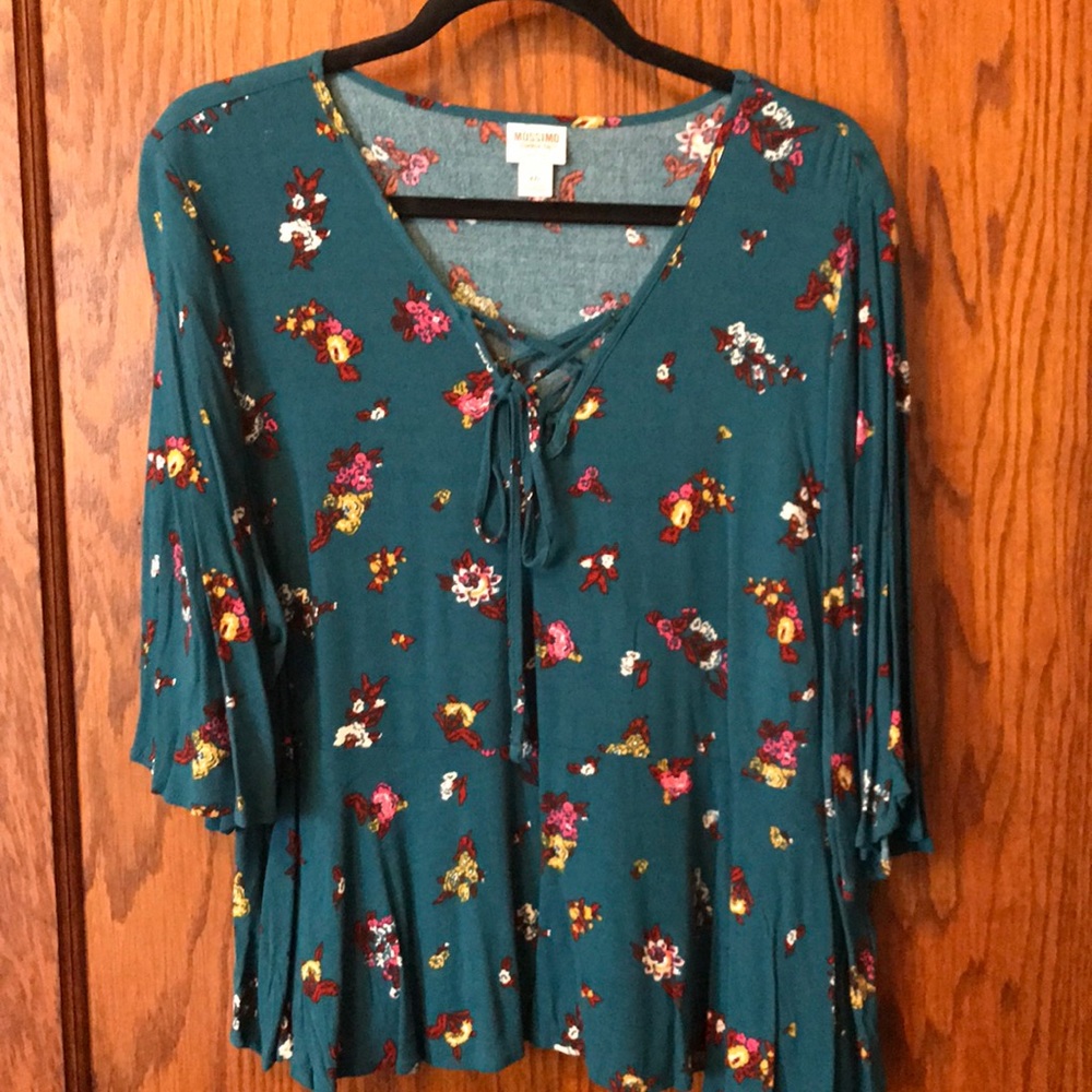 Target Mossimo Teal Floral Lace Up Top